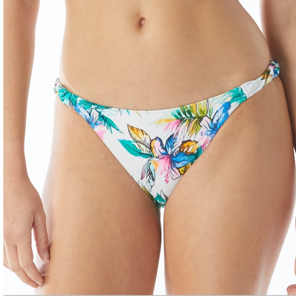 SUNDAZED Bella Printed Shirred-Strap Bikini Bottoms,
